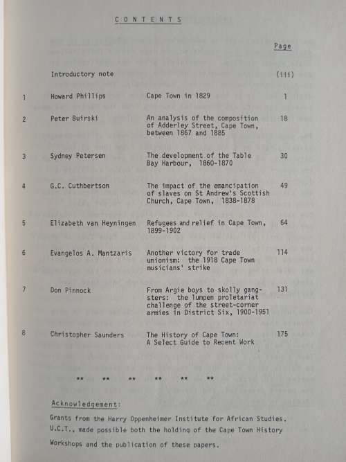 Studies in the History of Cape Town Vol.3 - Edited by Christopher Saunders & Howard Phillips