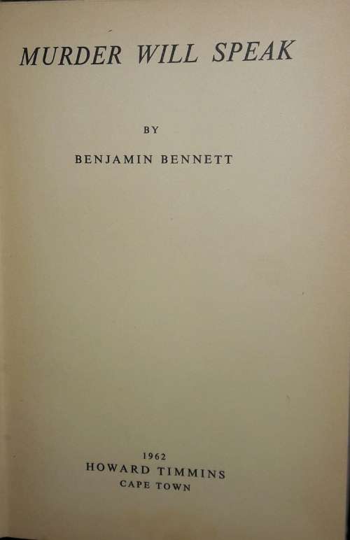 Murder Will Speak - Benjamin - Bennett
