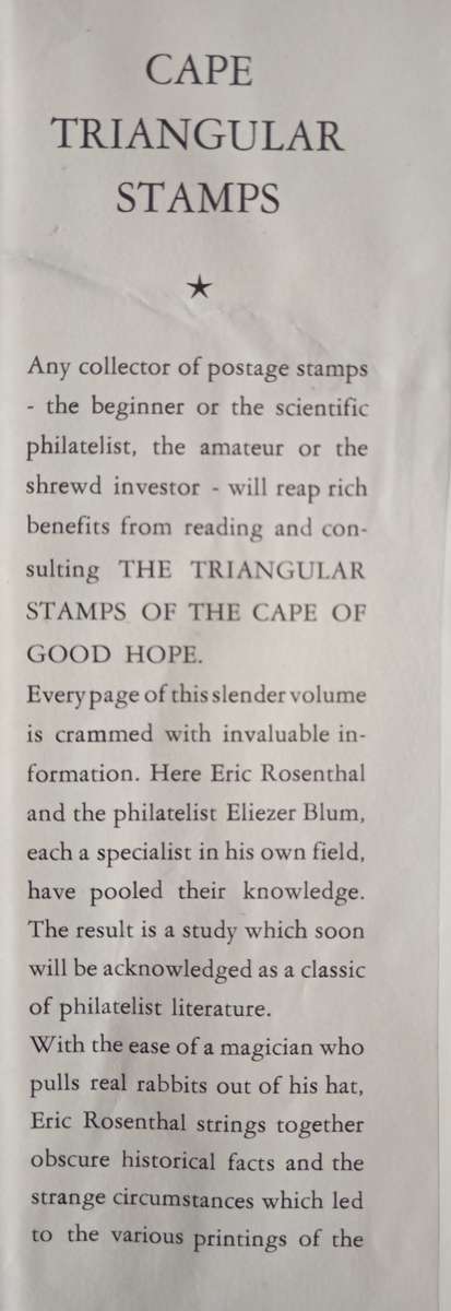 Cape Triangular Stamps by Eric Rosenthal & Eliezer Blum