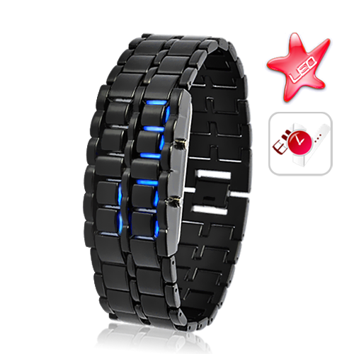 Electromann - Metal Bracelet LED Men's Watch "Dark Samurai" - Blue LED - LT71