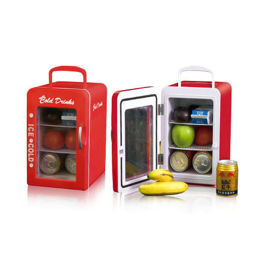 Electromann - 4L Red Box-shaped Car Mini Cooler & Warmer with Transparent Fridge Door and Handle