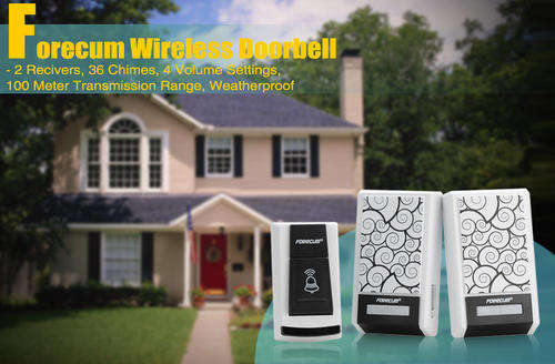 Forecum Wireless Doorbell - 2 Recivers, 36 Chimes, 4 Volume Settings, 100 Meter Transmission Range