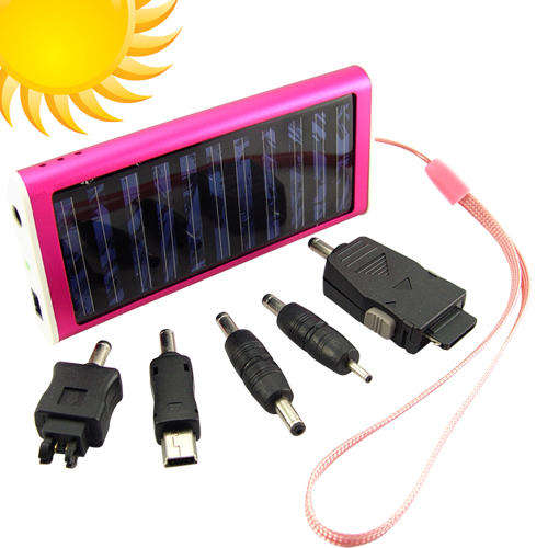 Solar Battery Charger for Phones, Cameras, USB Devices (Pink)