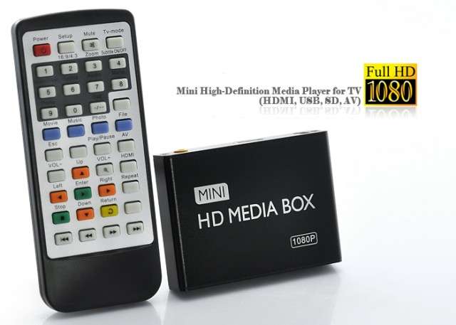Mini 1080P High-Definition Media Player for TV (HDMI, USB, SD, AV) - E175-2GEN