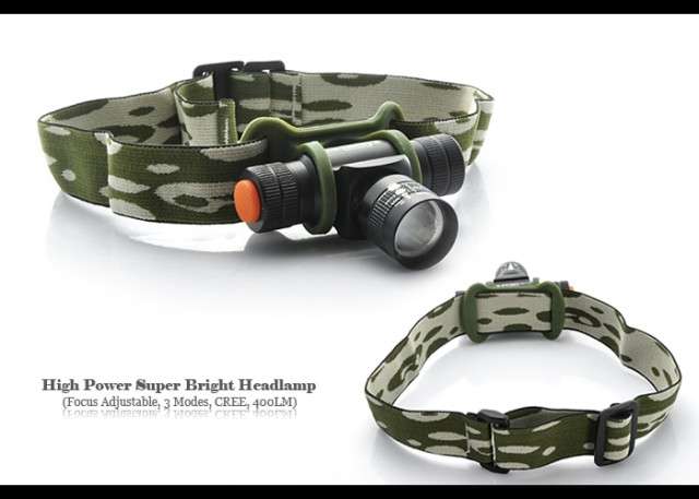 High Power Super Bright Headlamp (Focus Adjustable, 3 Modes, CREE, 400LM)