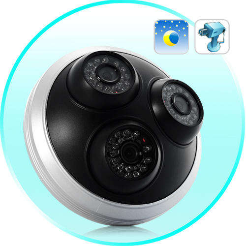 Dome Camera with 3 Wide Angle 1/4 inch Sony CCD Cameras - PAL (Motion Detection, Night Vision)