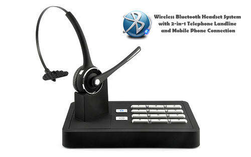 Handsfree Wireless Bluetooth Headset System (2-in-1 Telephone Landline and Mobile Phone Connection)