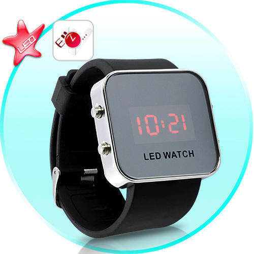 Mirror LED Watch with Digital Display and Rubber Strap - LT66