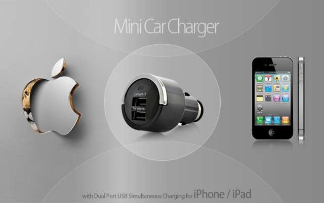 Mini Car Charger with Dual Port USB Simultaneous Charging for iPhone / iPad - G351