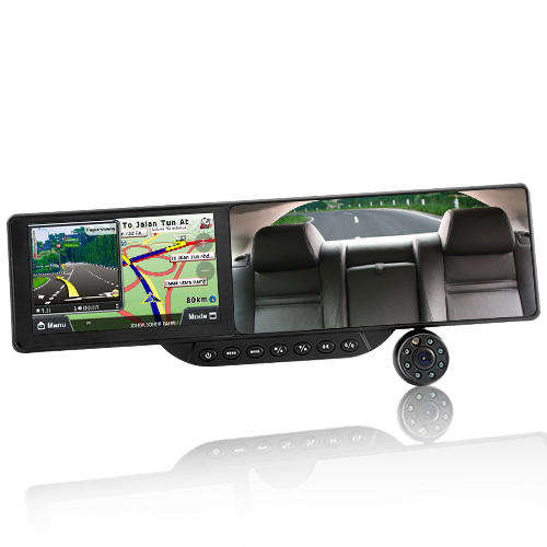 Bluetooth Rearview Mirror with Built-in GPS Navigation and 720P HD DVR (5 Inch HD Touchscreen)- C137