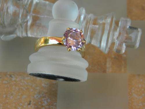 9K yellow gold 3ct Pink Tourmaline  Ring .Size L{6}