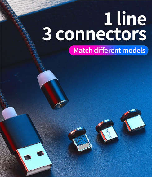 Cellphone Magnetic Charging Cable 3-in-1 **Lightning, Micro USB, Type C**