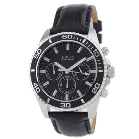 Guess Chaser chrome black strap watch