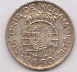 MOZAMBIQUE 2.50 ESCUDOS 1950 SILVER COIN