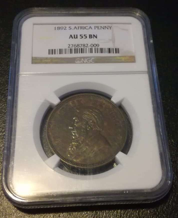 1892 ZAR Penny NGC Graded AU 55 BN