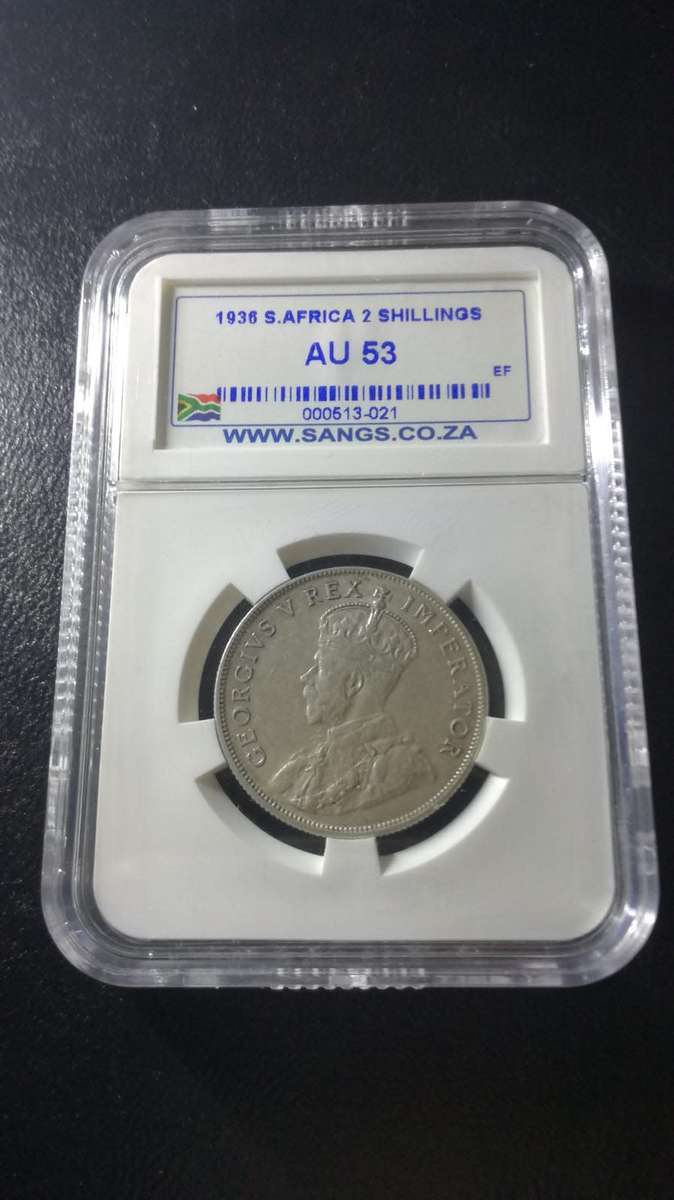 SA Union Silver 1936  Florin  2 Shillings. Graded AU 53
