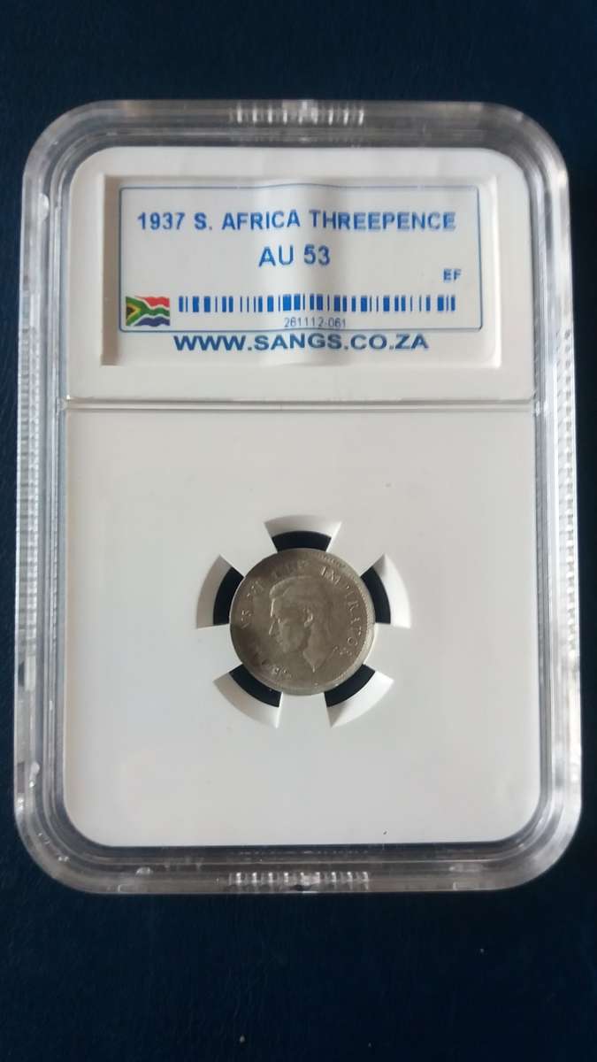 1937 Union of South Africa 3 Pence SANGS Graded AU 53