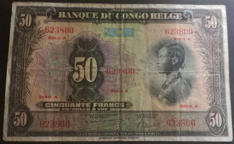 Reserved for Andy. Belgian Congo 50 Francs 1941  note # 623800  - p16a
