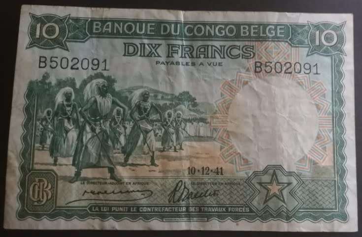 Belgium Congo 10 Francs 1941  note # B502091 - p14