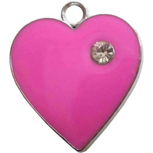 Heart Enamelled Charm in Pink with Rhinestone Inset 25mm