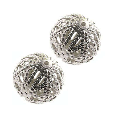 Metal Filigree Round Bead Silverplated 8mm, pack of 10pcs