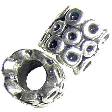 Euro Tube Bead 9x8mm in Metal with 5mm Hole Silvertone Bali Design, per pair/2pcs