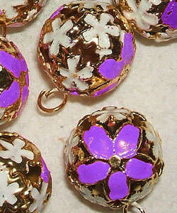 DRC Imported Handcrafted 14mm Enamel on Brass CLOISONNE Filigree Bells in PURPLE