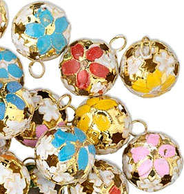 ~oOo~ DRC Imported Handcrafted 16mm Enamel on Brass CLOISONNE Filigree Bells in YELLOW