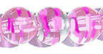 14mm Glass Drawbench Metallic Streaked Round Bead in CLEAR HOT PINK   (Sold Individually)