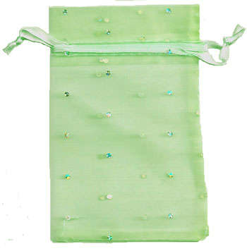 80x120mm Sparkly Drawstring Organza Bag in Pastel Green