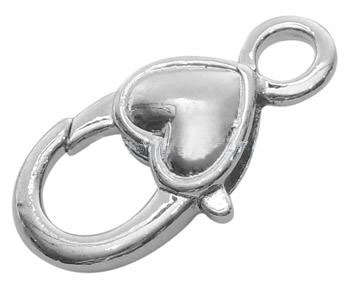 27x14x6mm Heart Lobster Clasp in Cupronickel Plated Silvertone Metal