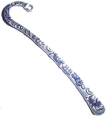 80mm Raised Motif Bookmark Component with Hole in Antiqued Silvertone Metal