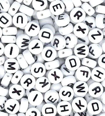 7x3.5mm Black on White ~oOo~  FULL ALPHABET SET ~oOo~ Acrylic Disc Beads plus FREE XTRAS!