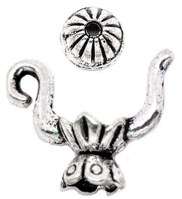 19x15x8mm Antiqued Tibetan Silver Teapot, 7x4mm Lid, Charm Bead Cap