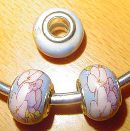 Handpainted Porcelein Euro Bead, 5mm Hole, Silver Core, will fit Pandora