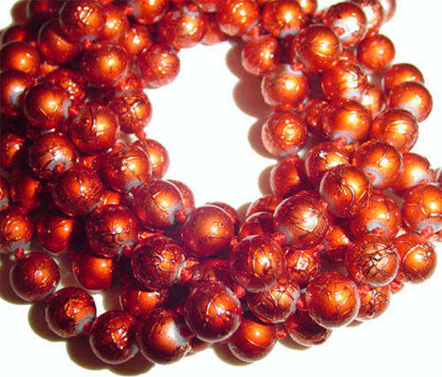 8mm Venetian Red Drawbenched Splashed Round Glass Bead