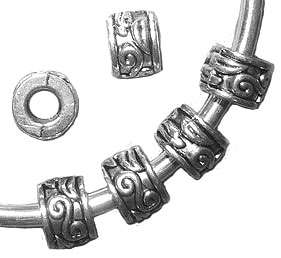 9x7mm Tibetan Silver Euro Charm Tube Spacer, 4.5mm Hole