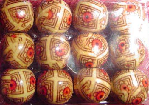 12mm Handprinted Wooden Beads, 5mm Hole