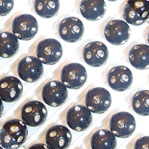 10mm Acrylic Sparkle Beads with Rhinestone Insets Black