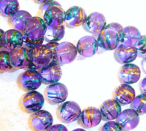 14mm Translucent Purple with Metallic Streaks Round Drawbenched Beads - String of 50 pcs