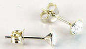 APRIL BIRTHSTONE CLEAR 3mm Austrian Quartz Crystal set in 925 S/Silver Stud Earrings