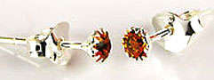 3mm Orange Austrian Quartz Crystal set in 925 Sterling Silver Stud Earrings
