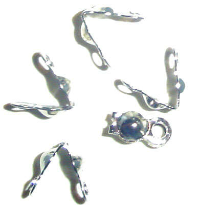 Pack of 2g (Av. 24pcs/pack) 8x4mm Silver Bead Tip - Foldover Clamshell Crimp with Double Loop