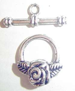 18mm Tibetan Silver Rose Single String Toggle and Bar Clasp