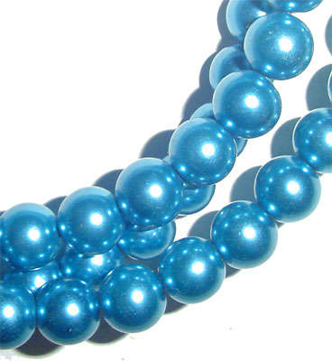10mm Shade of Blue Round Glass Pearls String of 65 pcs