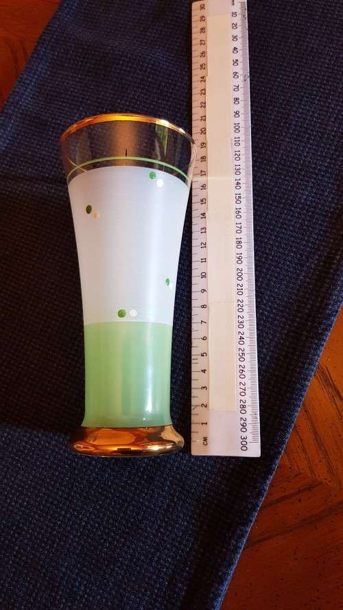 Vintage Hand Painted Frosted Glass Tumblers with Gold Rim. Circa 1960s.