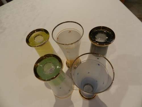 Vintage Hand Painted Frosted Glass Tumblers with Gold Rim. Circa 1960s.