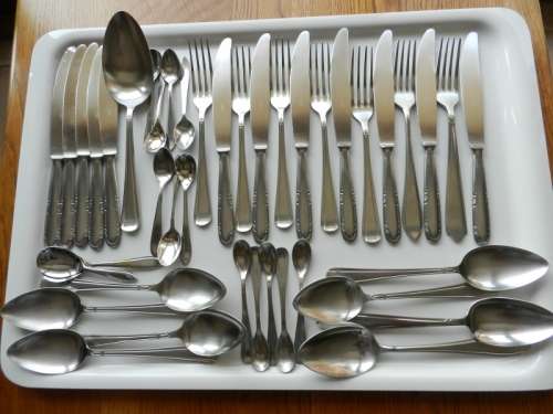 Dutch Vintage  Gero Zilmeta Stainless Steel Cutlery Set. Circa 1960s.  40pce