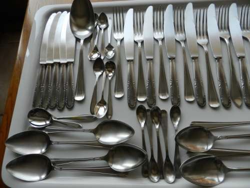 Dutch Vintage  Gero Zilmeta Stainless Steel Cutlery Set. Circa 1960s.  40pce