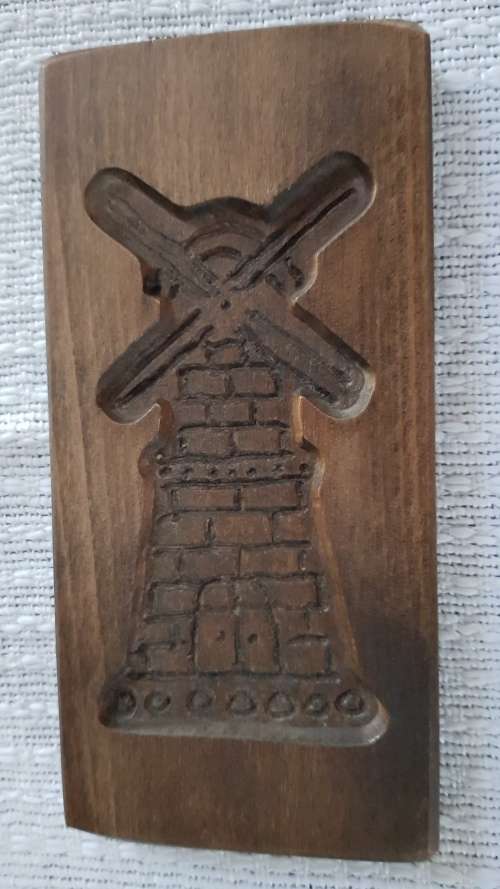 Vintage Dutch Wooden Cookie Moulds Speculaas.  Small board with the traditional windmill design.
